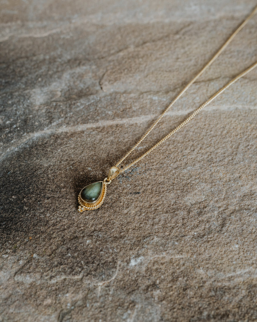 Green Drop Necklace Gold