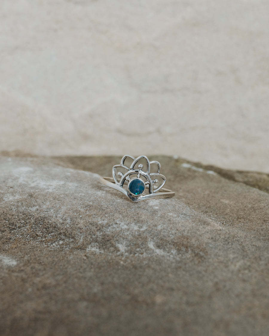 Opal Mandala Ring Silver