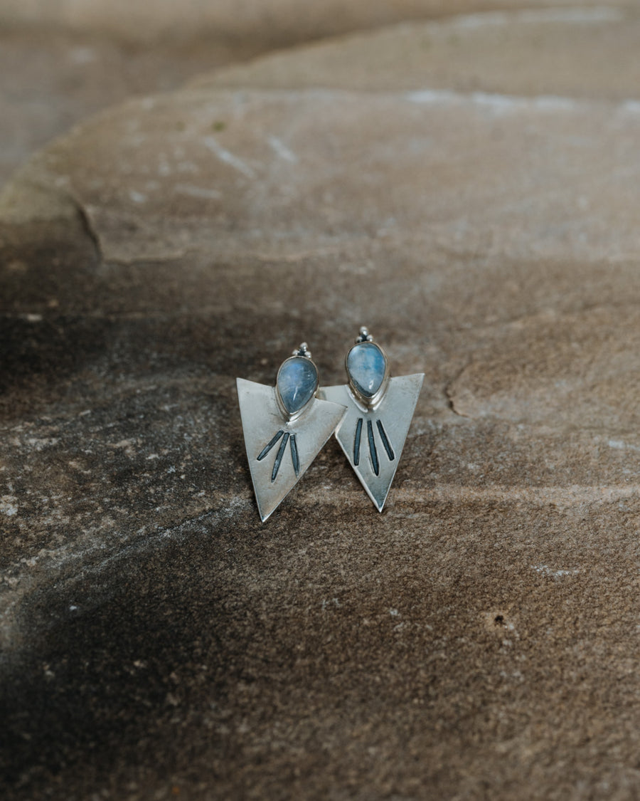 Triangle Moonstone Earrings Silver